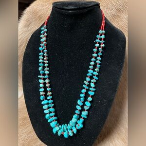 Turquoise and Red Beaded Necklace
